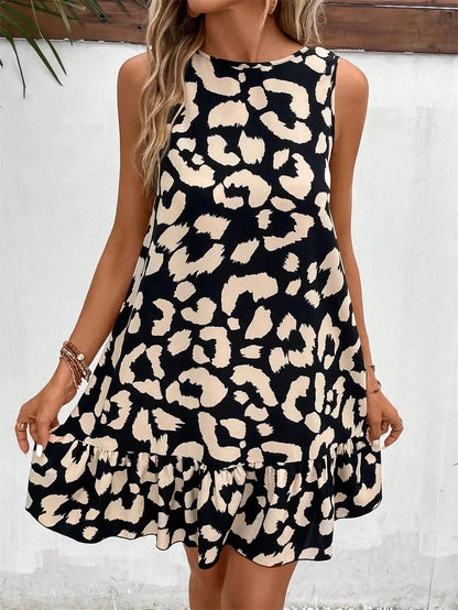 Women’s Summer Sleeveless Leopard Print Mini Dress — Casual Slim A-Line Dress