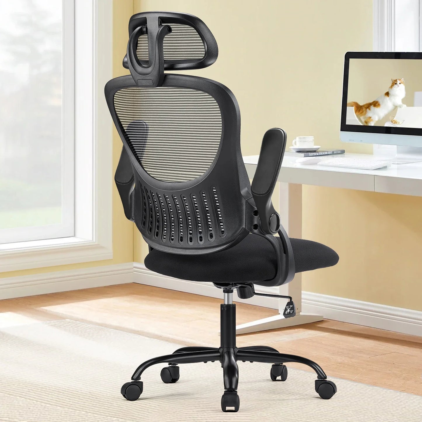 Mesh Ergonomic Office Chair – Adjustable Headrest, Flip-Up Arms, Comfortable Lumbar Support for Home & Office