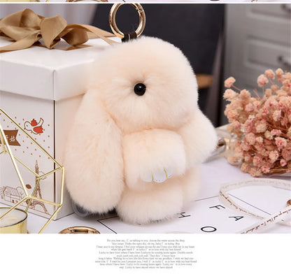 Fluffy Rabbit Fur Pompon Keychain – Cute Bunny Bag and Car Key Ring for Women and Girls