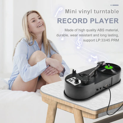 Portable 33/45RPM Phonograph Turntable — Vinyl to MP3 Converter with TF Card/USB & Built-in Speaker