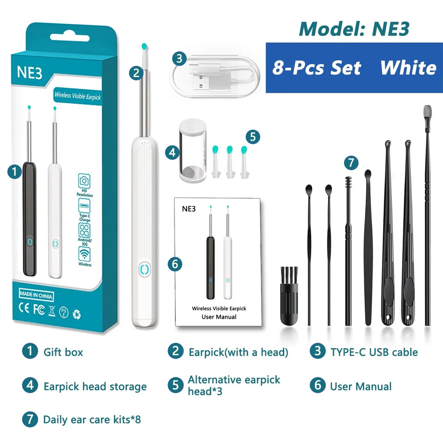 Wireless Ear Cleaner with Camera – USB-C Rechargeable Otoscope Earpick, Wax Removal Endoscope Tool with Mini Camera