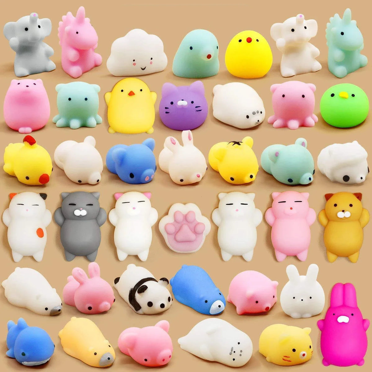 3/5/10/30/50PCS Mochi Squishy Toys – Kawaii Cartoon Stress Relief Squeeze Balls for Kids, Party Favors & Birthday Gifts