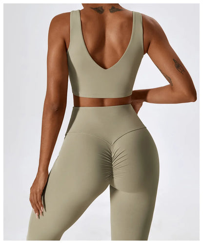 2PCS Seamless Women’s Yoga Set – Long Sleeve Crop Top & Leggings Workout Outfit, Athletic Gym Sportswear