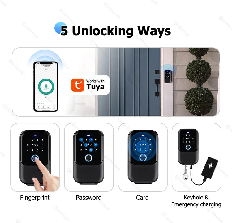 YRHAND TTlock Smart Fingerprint Lock Box – Digital Password, IC Card, Tuya Electronic Portable IP66 Security for Smart Home