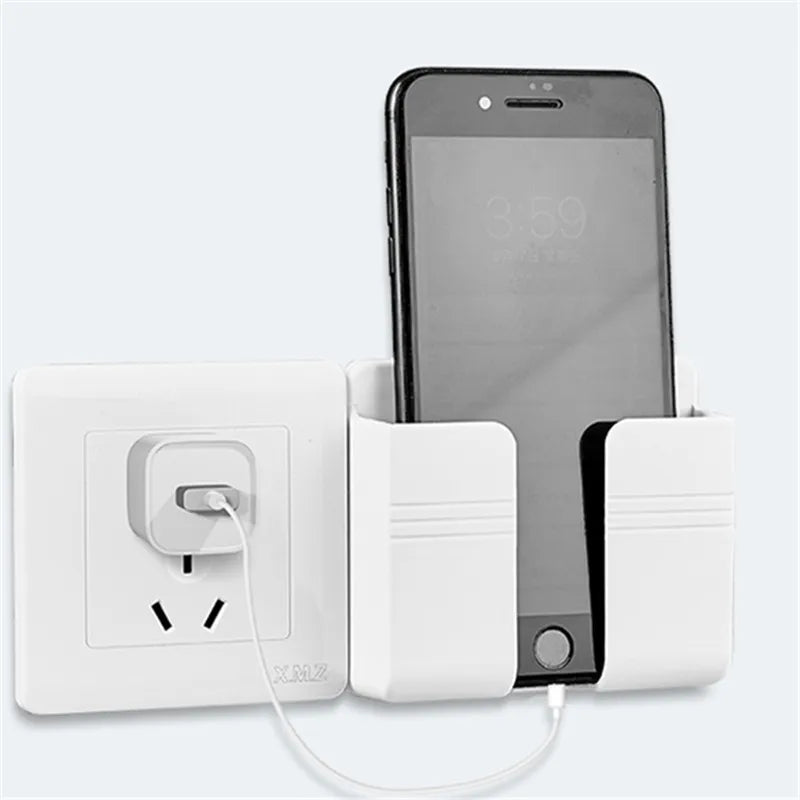 4-Piece Wall-Mounted Storage Box Set - Multifunctional Punch-Free Organizer for TV Remote Control, DIY Mobile Phone Plug, and Charging Holder