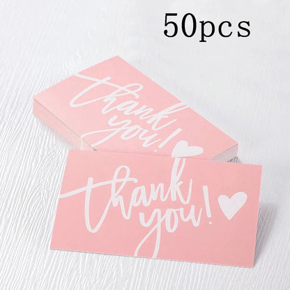 50pcs Thank You Business Cards – Customer Appreciation Gift Tags for Cake Decoration, Retail Packaging & Small Business Branding Cards