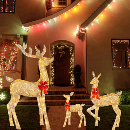 3-Piece Lighted Christmas Deer Family Decor – Cute Reindeer Xmas Decoration for Festive Holidays