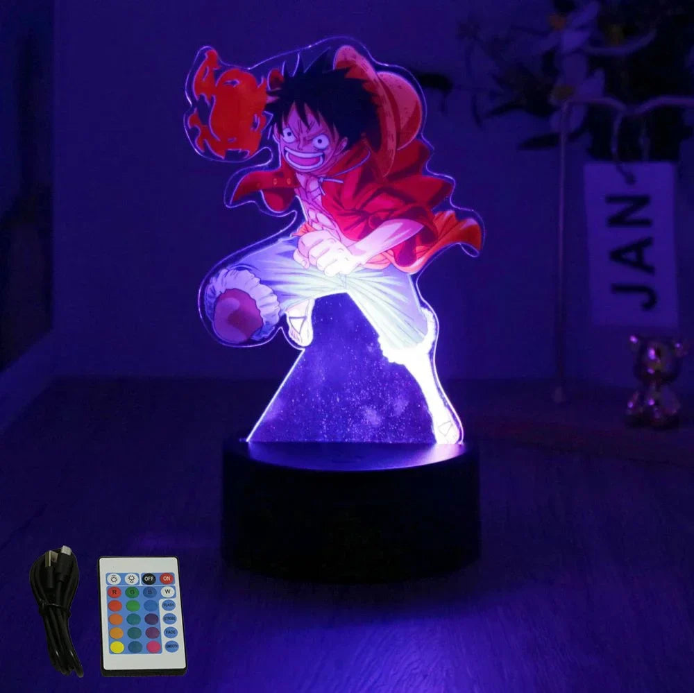 One Piece Luffy Zoro Action Figures 3D LED Lamp – Anime PVC Model Toy Night Light for Kids & Christmas Gift