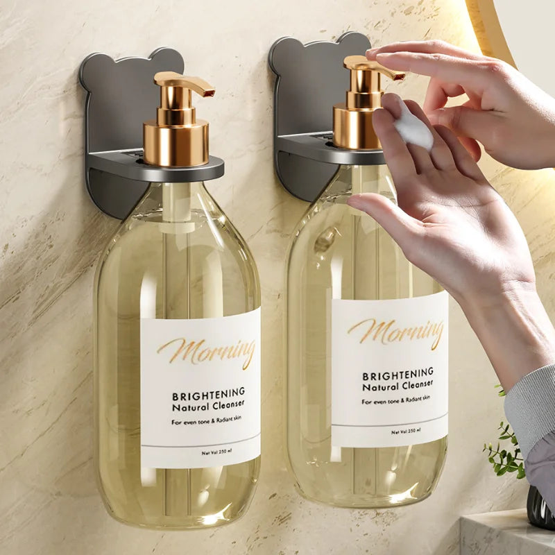 Universal Adjustable Shower Gel Bottle Rack - Wall-Mounted Shampoo Bottle Holder with Hand Soap Dispenser Hook, No Punching Required