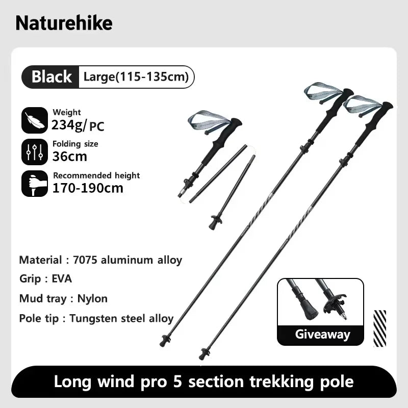 Naturehike Lightweight Trekking Poles – Carbon Fiber & Aluminum Alloy Folding Walking Sticks for Hiking & Climbing