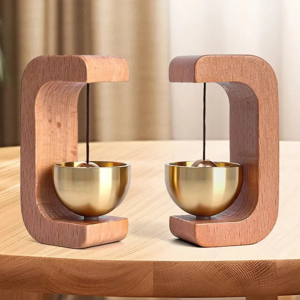 Magnetic Wooden Doorbell - Solid Brass Wind Chimes, Wireless Hanging Doorbell, Japanese Style Garden Pendant & Home Decor