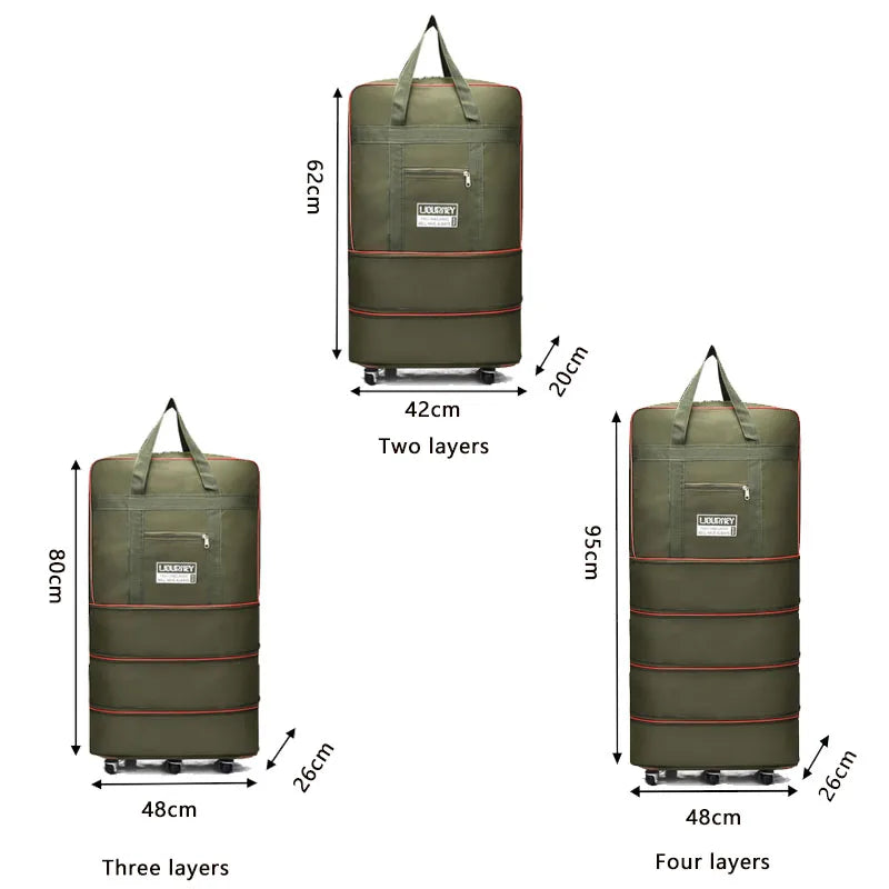 Folding Travel Bag with Swivel Wheels – Large Capacity Telescopic Luggage Storage Box for Overnight Trips & Travel
