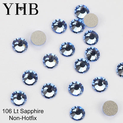 YHB Cold Fix Crystal Flatback Rhinestones - Silver Back Non Hotfix DIY Gems for Nail Art, Bags, Shoes, Garments & Phone Decoration