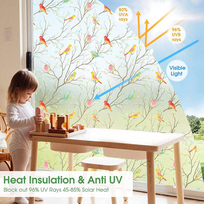 Non-Adhesive Static Cling Stained Glass Window Privacy Film - Sun Blocking, Heat Control Decorative Film
