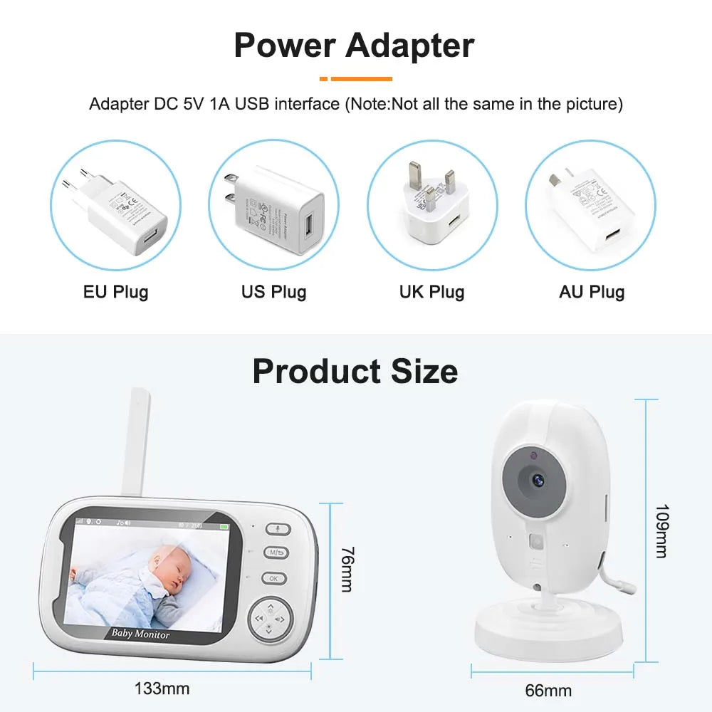 3.5" Video Baby Monitor — Night Vision, 2.4G Two-Way Audio, Temperature Display, Home Security Camera