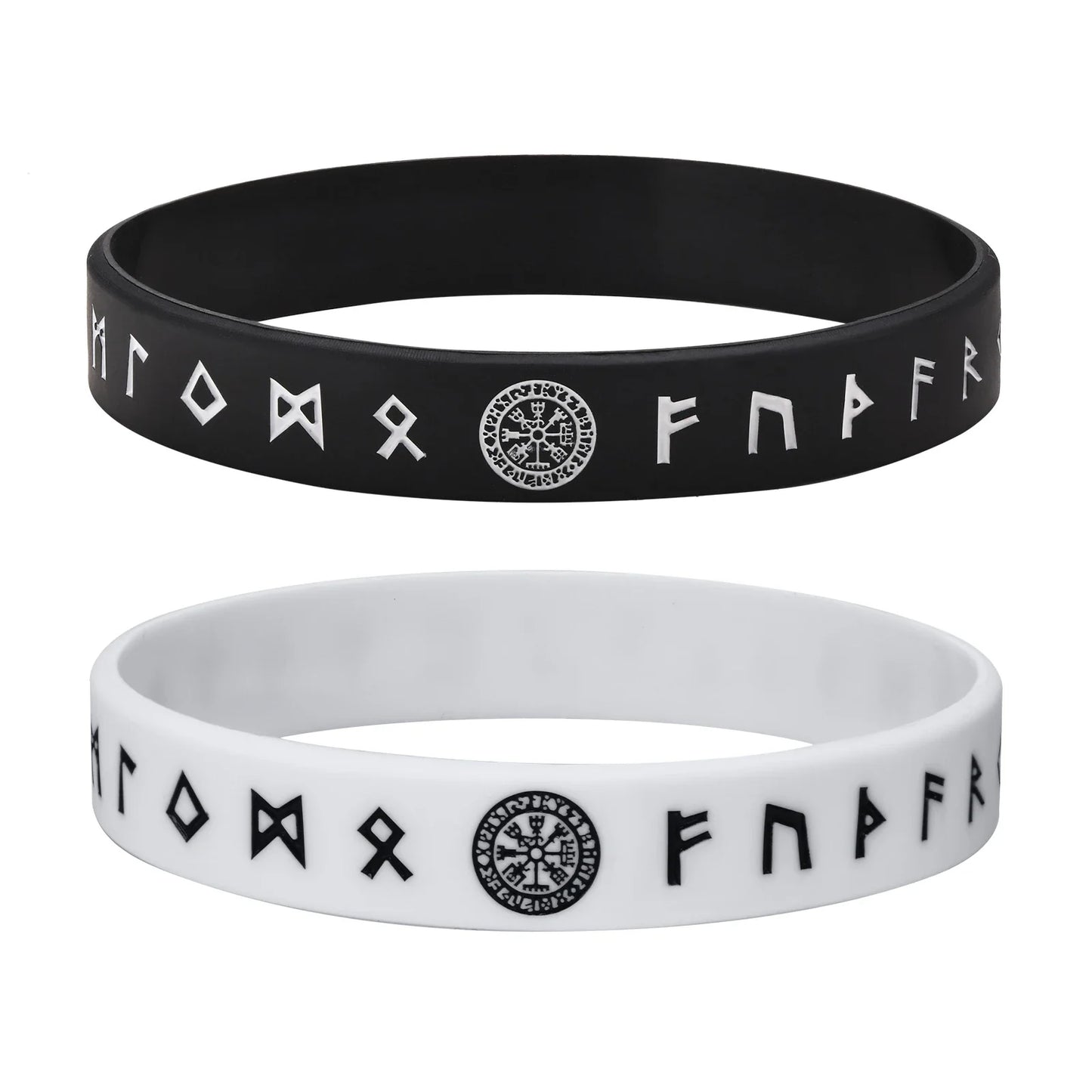 Vnox 12mm Silicone Bracelet for Men - Soft Rubber Viking Compass Rune Amulet Wristband Set