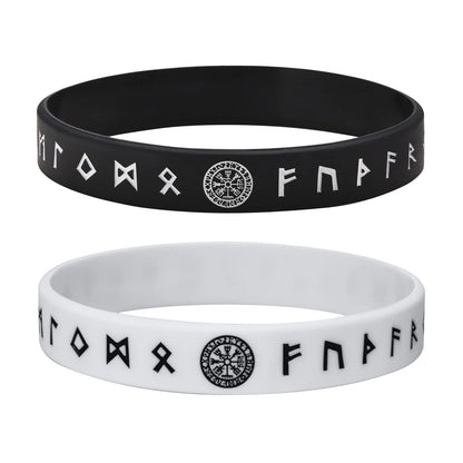 Vnox 12mm Silicone Bracelet for Men - Soft Rubber Viking Compass Rune Amulet Wristband Set