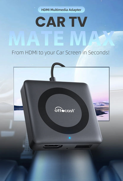OTTOCAST Car TV Mate Adapter — Wired to Wireless CarPlay & Android Auto, HDMI Multimedia Video Converter for TV Sticks, Game Box, Phone