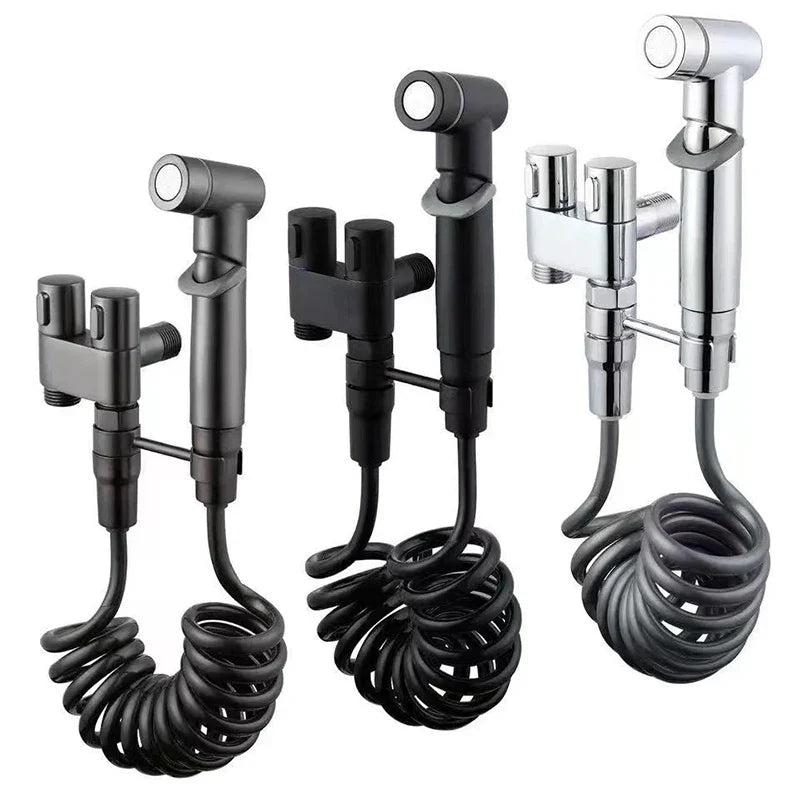 Stainless Steel Handheld Bidet Sprayer – Hygienic Toilet Faucet with Shower Head & Double Outlet Design
