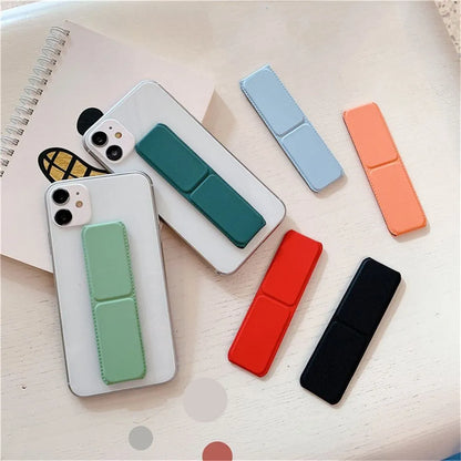 Desktop Folding Phone Stand with Ring – Push-Pull Adhesive Holder Solid Color Lazy Mount