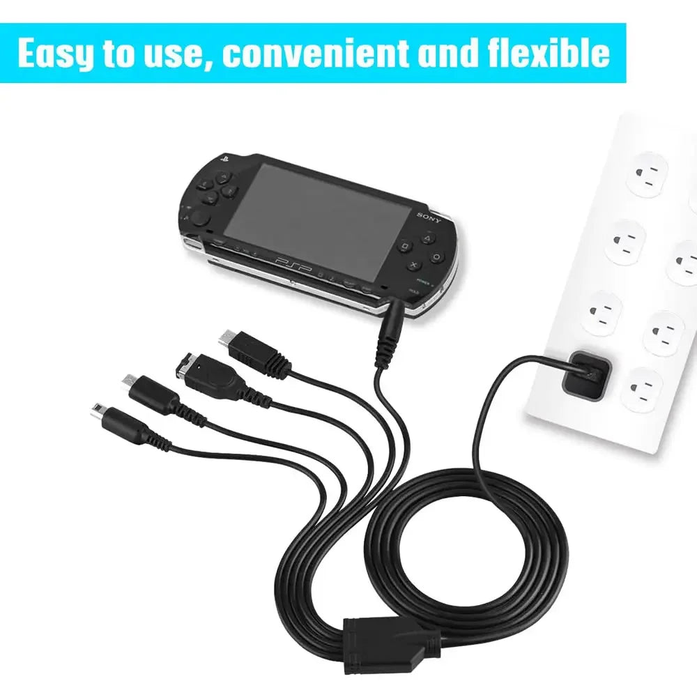 5-in-1 USB-C Multi Charging Cable — Compatible with Nintendo New 3DS XL, NDS Lite, NDSi LL, Wii U, GBA & Sony PSP 1000/2000