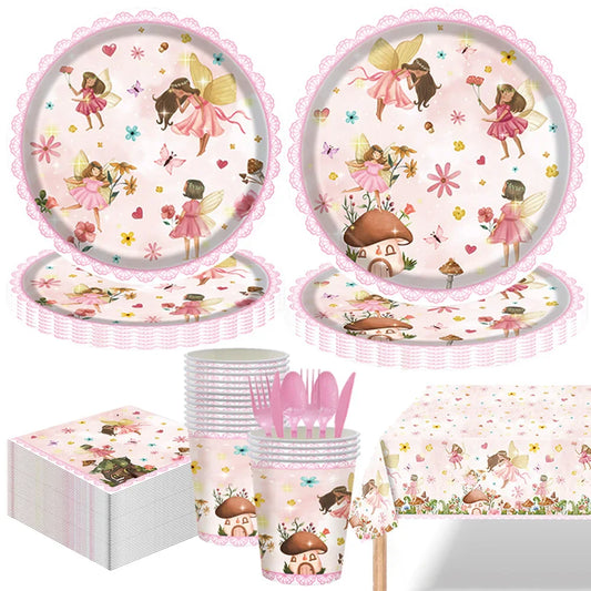 Pink Butterfly Fairy Party Tableware Set – Disposable Plates, Cups & Napkins for Birthday, Wedding & Baby Shower Decor