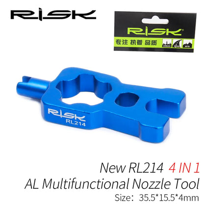 RISK 4-in-1 Bike Valve Core Wrench – Portable Road Bicycle Tool with 2 Presta Valve Caps for Installation & Removal