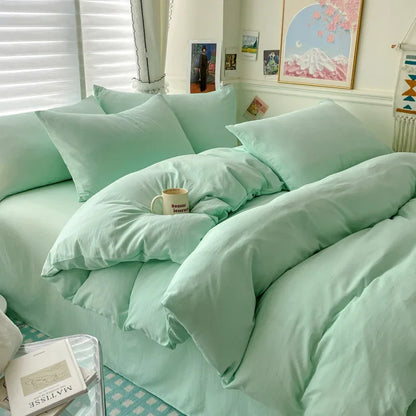 Cotton Bed Linen Bedding Set – Solid Sheet, Duvet Cover & Pillowcases for Single, Twin, Double, Queen & King Size