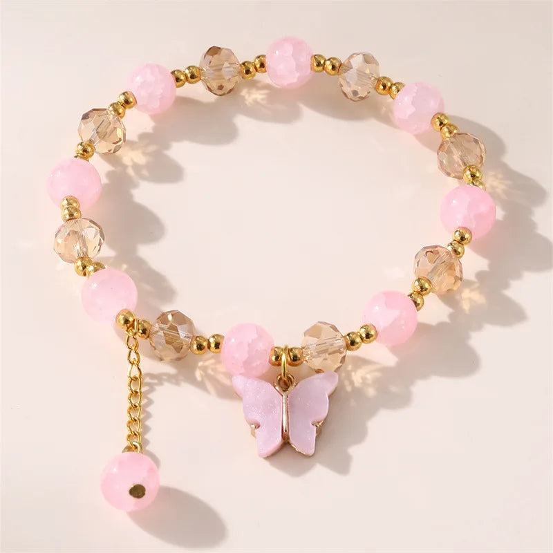 IFYOUOO Gorgeous Beaded Bracelet with Butterfly Pendant – Trendy Glass Beads, Dainty BFF Wrist Jewelry for Women