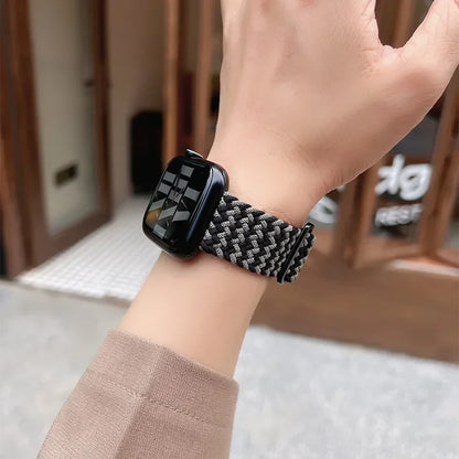 Braided Solo Loop Apple Watch Ultra Band – Elastic Nylon Adjustable Strap for iWatch SE, Series 3–9 (38mm–49mm) Bracelet Band