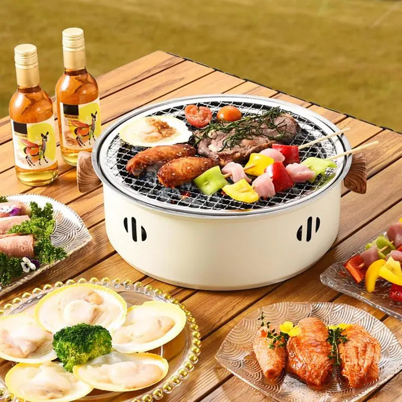 Portable Korean Charcoal BBQ Grill - Stainless Steel Split Stove, Non-stick Round Rack - Ideal for Outdoor Camping