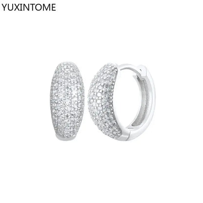 925 Sterling Silver White Zircon Hoop Earrings for Women – Fashion Geometric Crystal Silver Earrings Fine Jewelry Elegant Daily Wear Jewelry