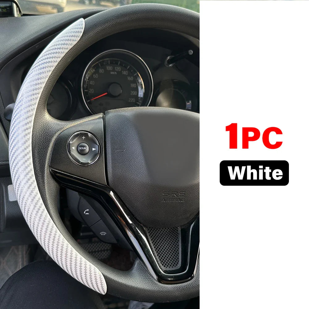 DIY Car Steering Wheel Cover — Microfiber Leather with Glossy Carbon Fiber Look