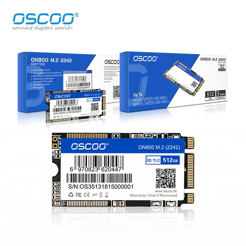 OSCOO M.2 SATA3.0 SSD — 2242mm NGFF 128GB-2TB Internal Solid State Drive with 3D TLC NAND Flash