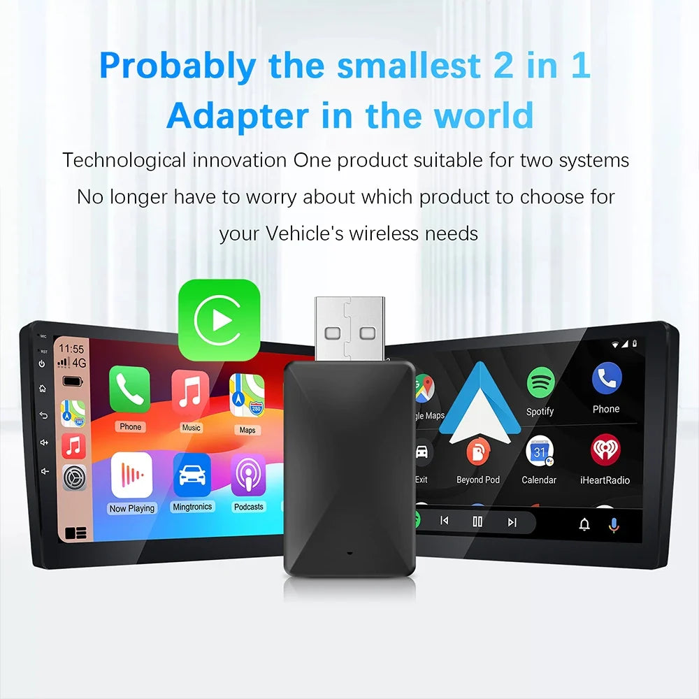 2024 2 in 1 Smart Dongle Wireless CarPlay & Android Auto Adapter – 5G WiFi for iPhone and Android, Compatible with Volvo, Benz, MG, Kia, Chery, VW