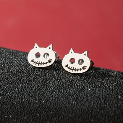Jisensp Cartoon Cat Earrings — Cute Stainless Steel Kitten Studs for Women & Girls, Funny Animal Jewelry