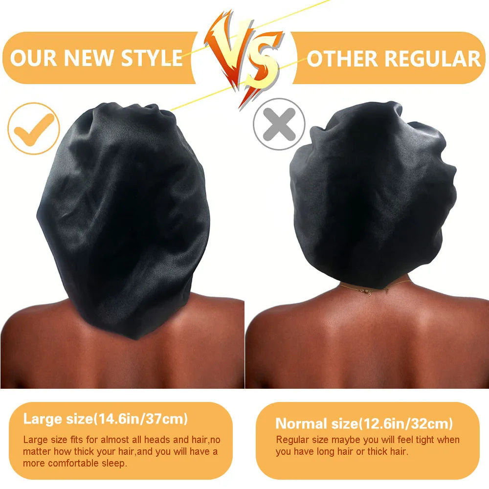Silk Large Satin Bonnet for Women - Elastic Sleep Cap for Hair Care