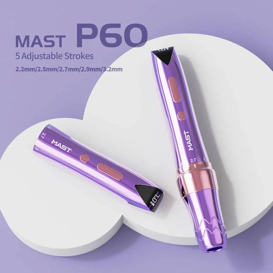 Mast P60 Wireless Tattoo Pen – Permanent Makeup Kit with 2 Batteries & 5 Adjustable Strokes for Eyebrows, Eyeliner & Lips