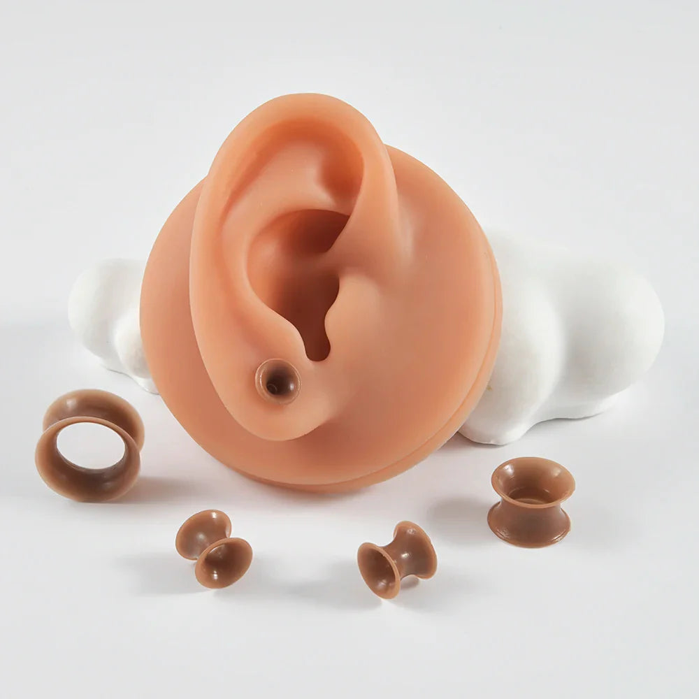 Pair Soft Flexible Ear Tunnels – Double Flare Flesh Tunnel Ear Plugs, Thin Silicone Gauge Expander Earrings for Stretched Ears