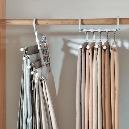 5-In-1 Magic Trouser Rack Hangers - Stainless Steel Folding Pant Rack, Tie Hanger, Shelves - Bedroom Closet Organizer, Wardrobe Storage