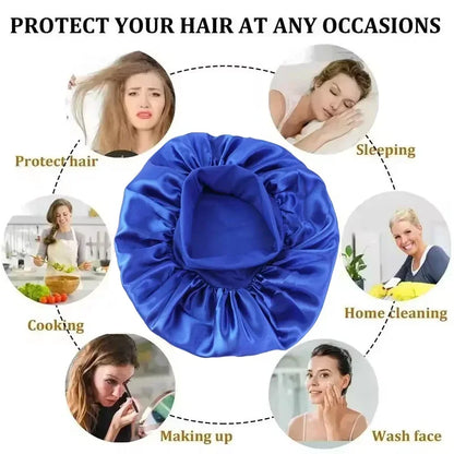 Soft Silk Satin Lined Bonnet – Large Satin Hair Wrap for Long Hair, Sleep & Shower Cap, Salon Tool