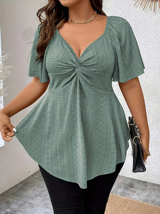 Women’s Plus Size Elegant V-Neck T-Shirt – Casual Loose Fit Summer Top for Office & Everyday Wear