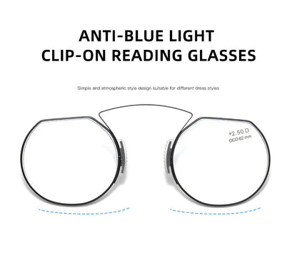 Clip-On Nose Reading Glasses – Anti-Blue Light Presbyopic Eyewear for Men & Women, 1.5 Magnification