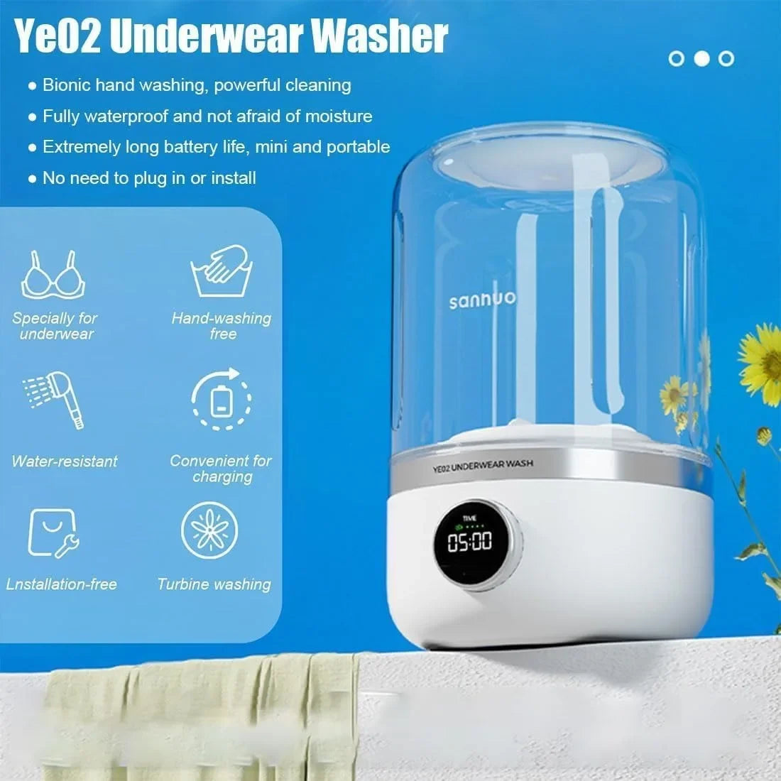 Wireless Portable Washing Machine – 1L Mini Underwear & Socks Cleaner with Dehydration Function
