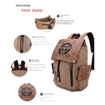 One Piece & Naruto Anime Canvas Backpack — School Shoulder Bag for Primary & Secondary Students, Gift Idea