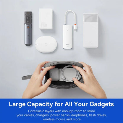 Baseus Organizer Bag – Zipper Storage Case for iPhone 15/14 Pro Max, Earphones, Power Bank, Cables & Digital Accessories