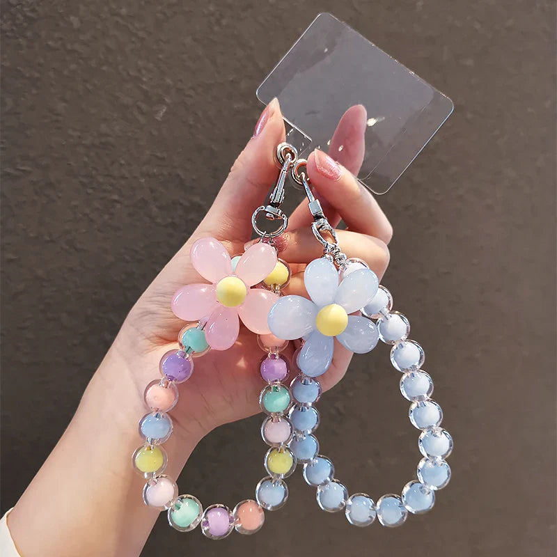 Colorful Macaron Round Bead Phone Anti-Lost Lanyard - Short Wrist Keychain Pendant, Women's Hand-Held Mobile Phone Chain