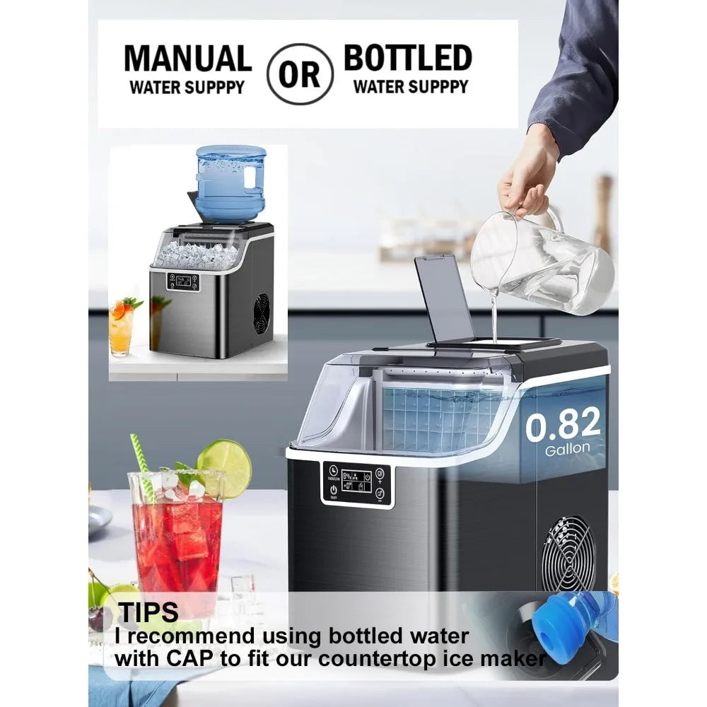 45LB Countertop Ice Maker – Self-Cleaning, Size Control, 24Hr Timer, Stainless Steel for Home Bar & RV