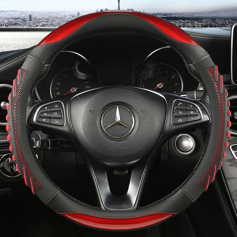 3D Honeycomb Leather Steering Wheel Cover – Durable Anti-Slip Universal Fit for 14.5-15 Inch Wheels