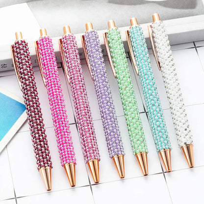 Lytwtw Pearl Rhinestone Ballpoint Pen – Luxury Rose Gold Metal Pen for Wedding, School & Office Supplies